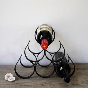 Vintage Black Wrought Iron Metal Wine Rack Freestanding Countertop Wine Storage
